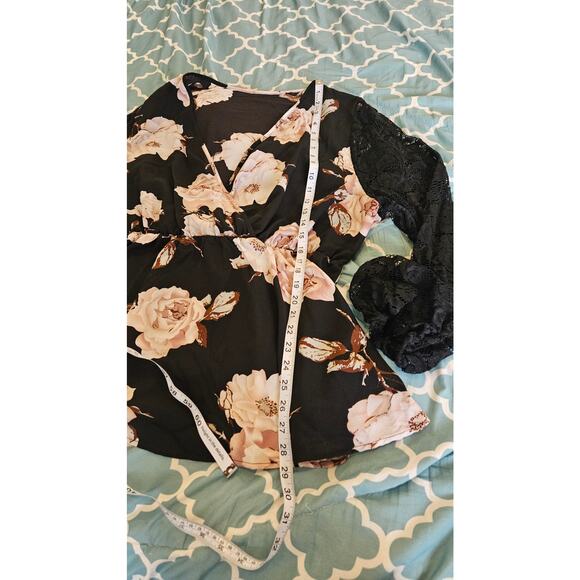 Shein Curve 4XL Black Floral Lace Sleeve Blouse Plus Size - Picture 9 of 11
